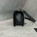 Chanel leboy medium black and silver lambskin chain bag, 16-series with card, structured shape, clean interior
