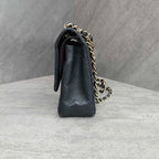 Chanel Medium Black and Gold Litchi Leather Chain Bag CF 17 Series with Card Original Condition