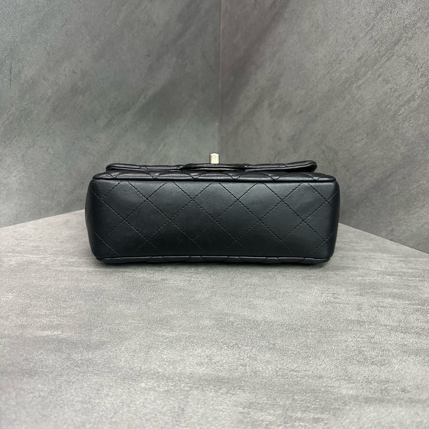 Chanel CF Mini Black Gold Lambskin Chain Bag 27 Opening, Structured Shape, Clean Interior