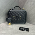 Chanel Vanity Case Black Quilted Camera Bag with Gold Hardware Medium 25 Opening with Card