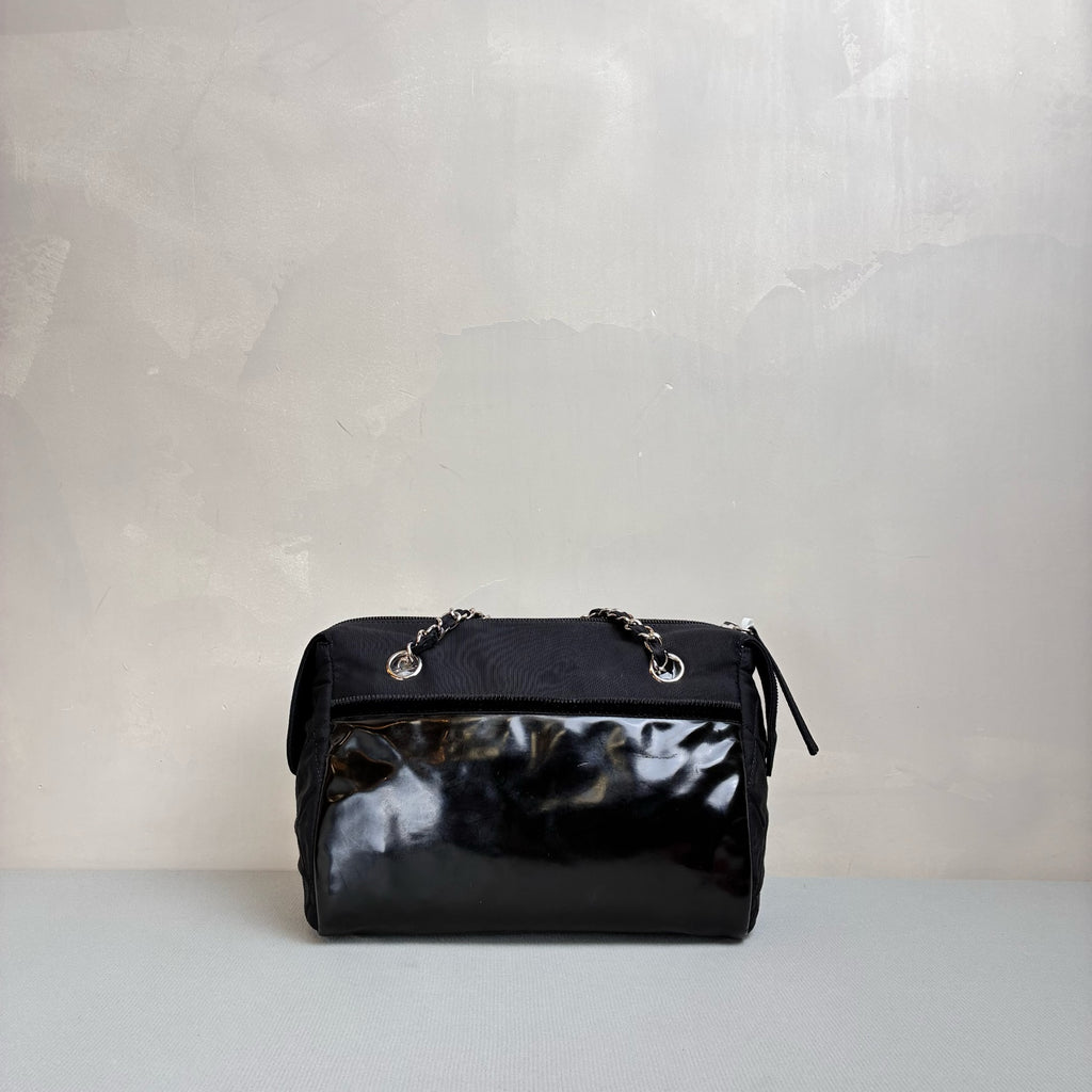 Chanel 13 Opening Tote Canvas with Leather Black and Silver Size 24*16