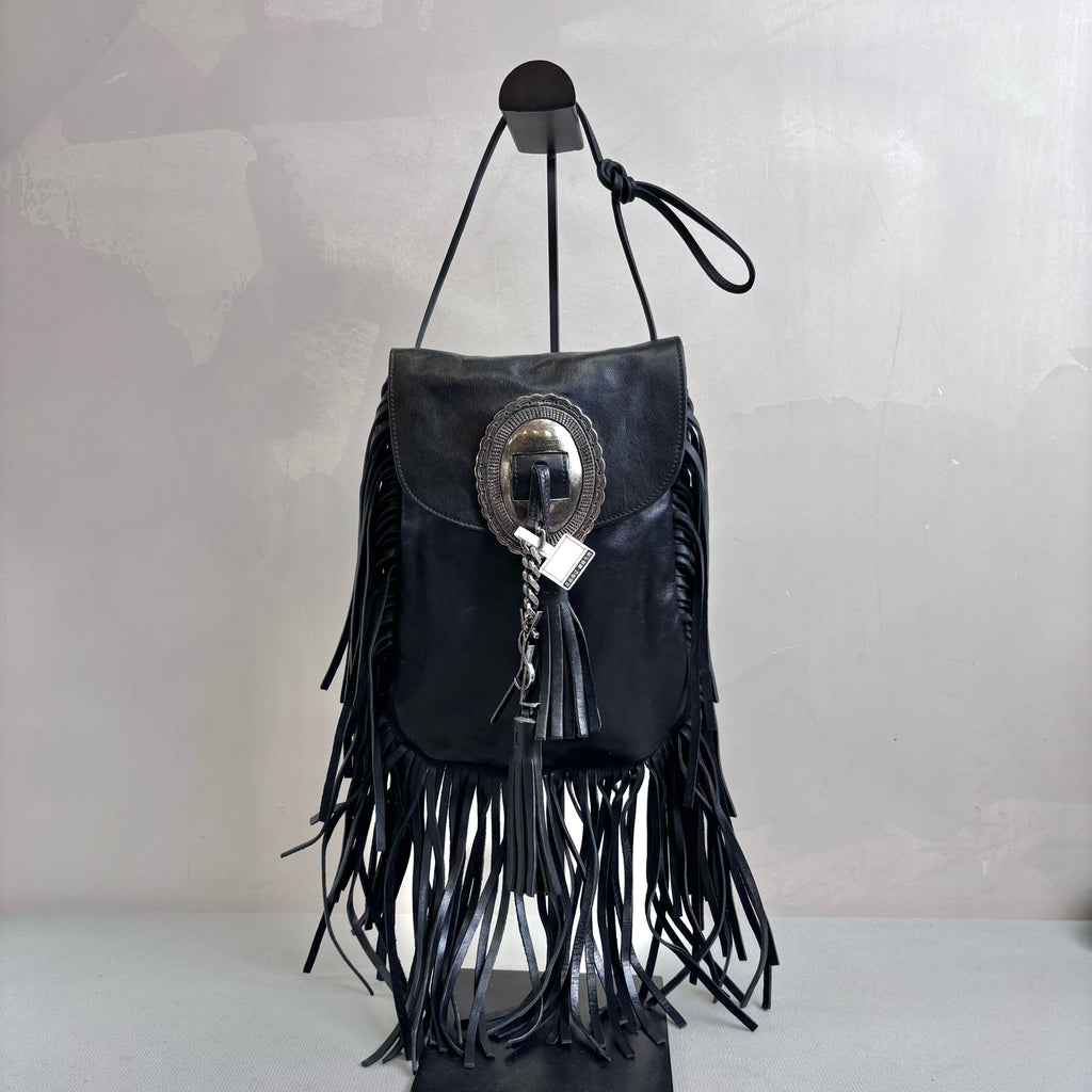 YSL / Saint Laurent Bohemian Tassel Bag Full Leather Black Size 16*22