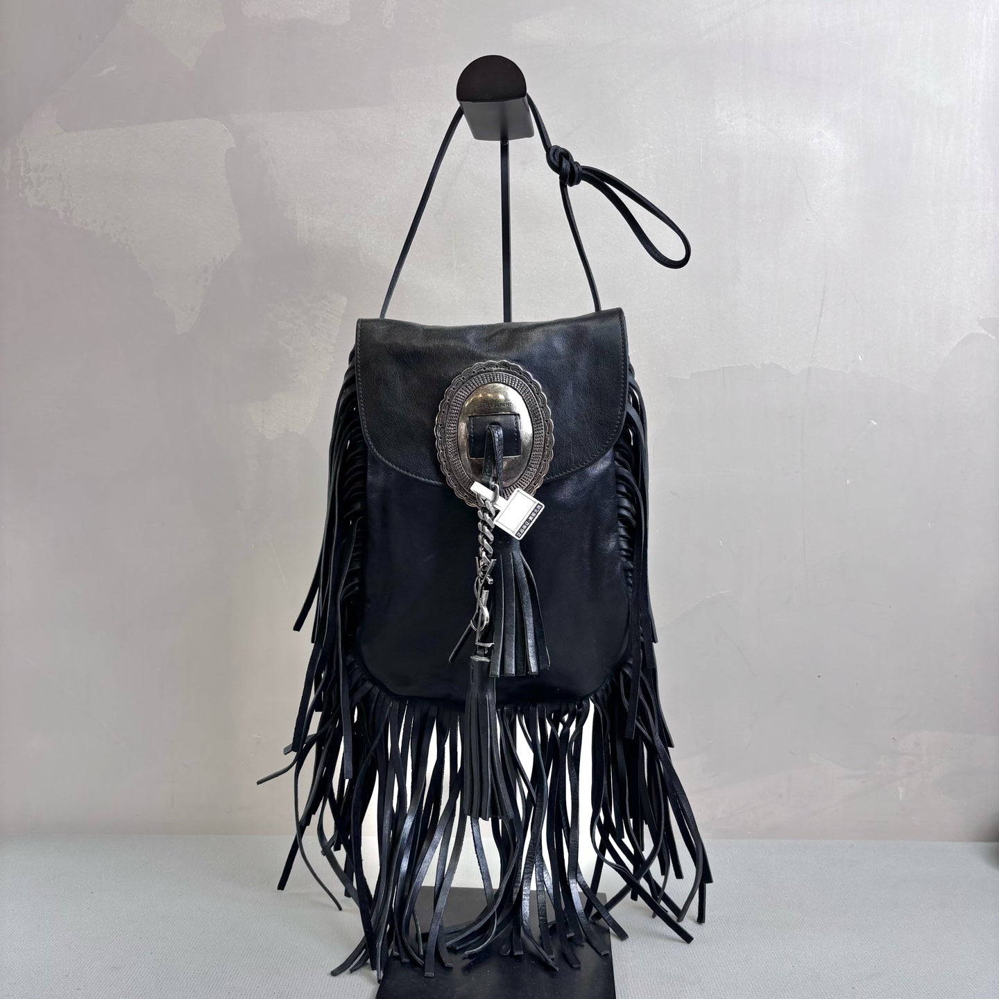 YSL / Saint Laurent Bohemian Tassel Bag Full Leather Black Size 16*22