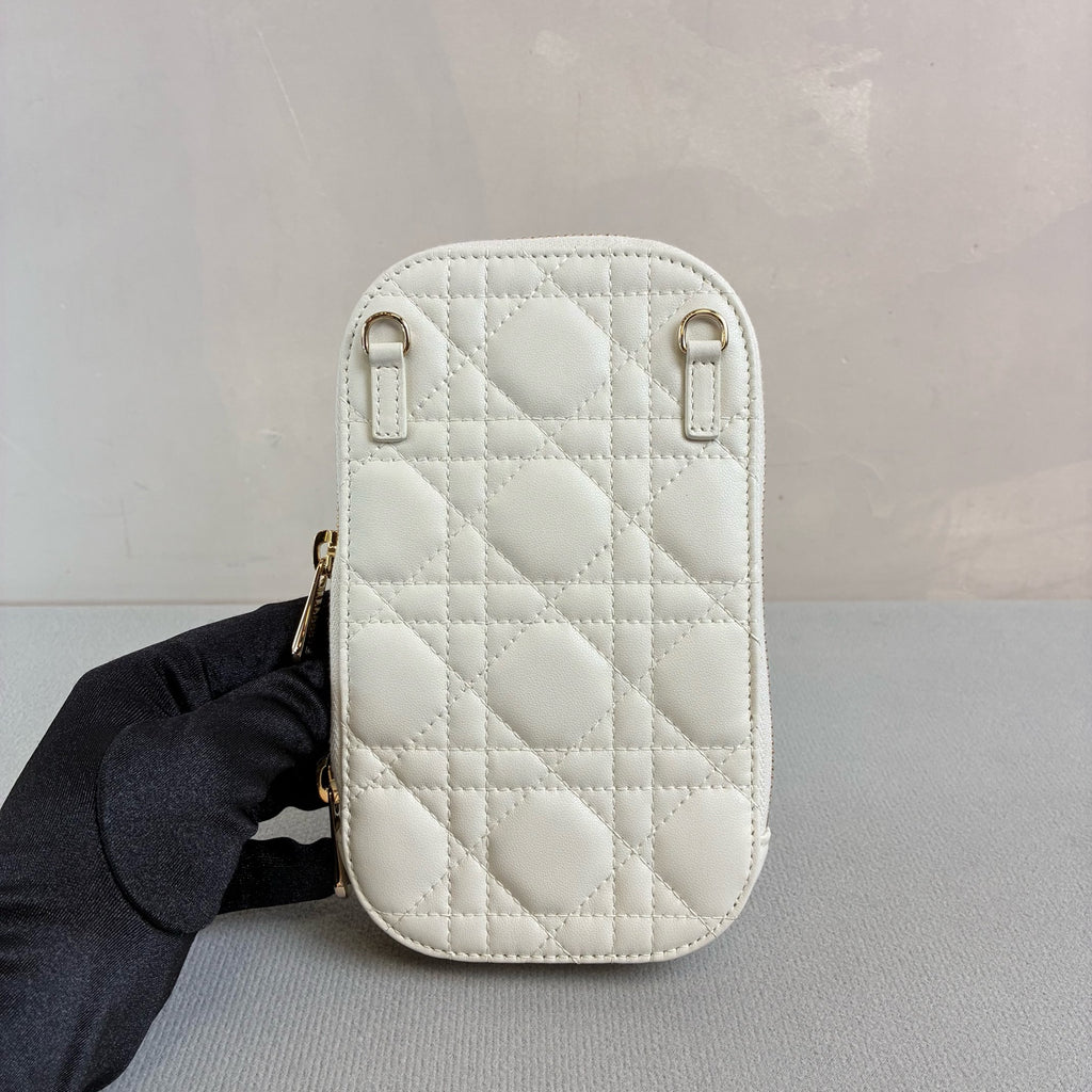 Dior 99% New Platinum Lambskin Woven Phone Bag, Can be Handheld or Crossbody, Size 10.5*18.