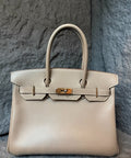 Hermès Birkin BK30 Epson Leather Elephant Grey with Silver Hardware, Inner Lined with Dark Blue, Stamp O in Square, Accessories Include Keys and Lock