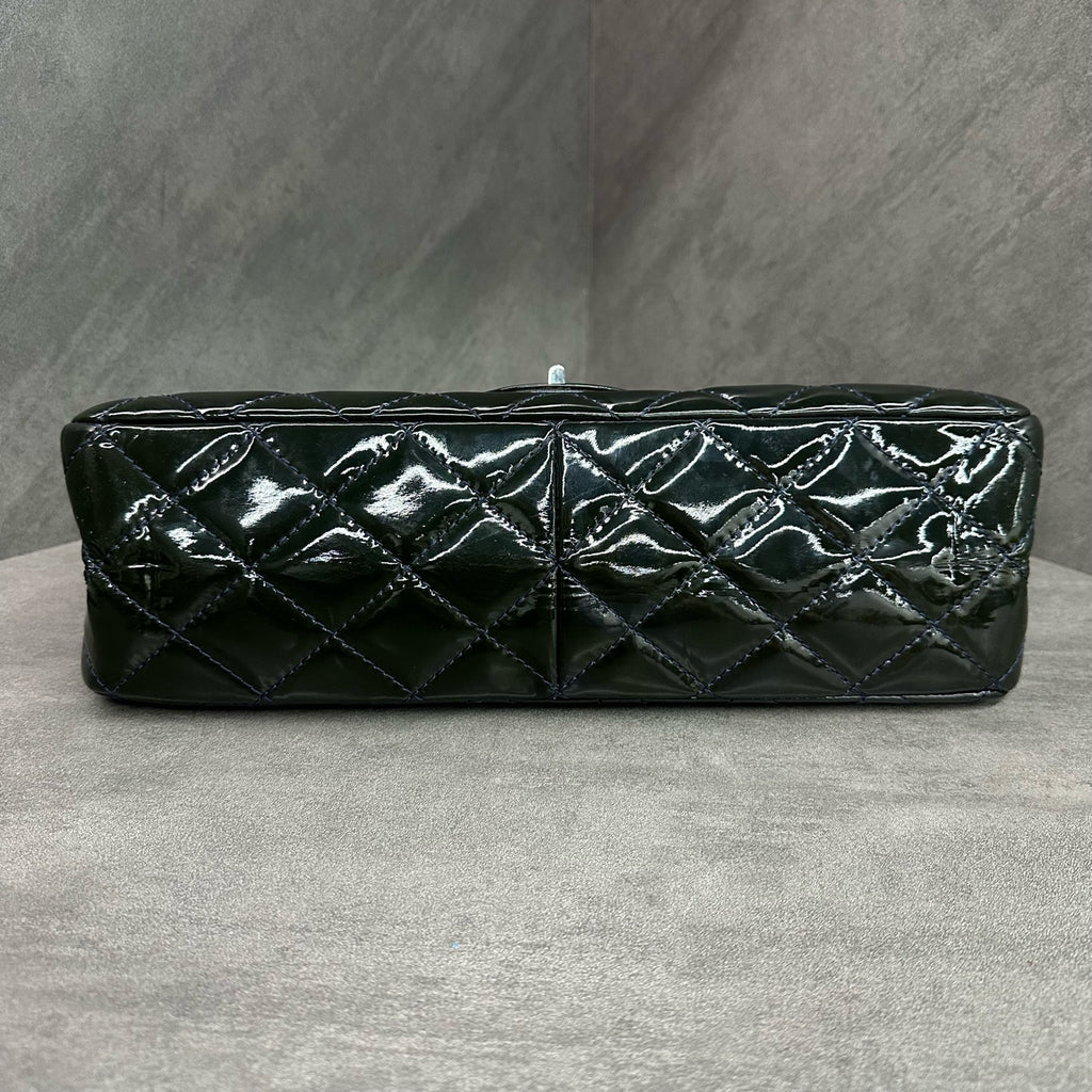 Chanel 2.55 Navy Blue Gold Hardware Patent Leather Chain Bag Size 13 Structured Design Clean Interior
