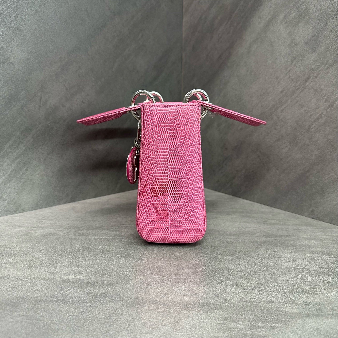 Dior Lady Dior Mini Pink Lizard Skin with Diamond Clasp Handbag Shoulder Bag, Base Length 17cm, Year 2015