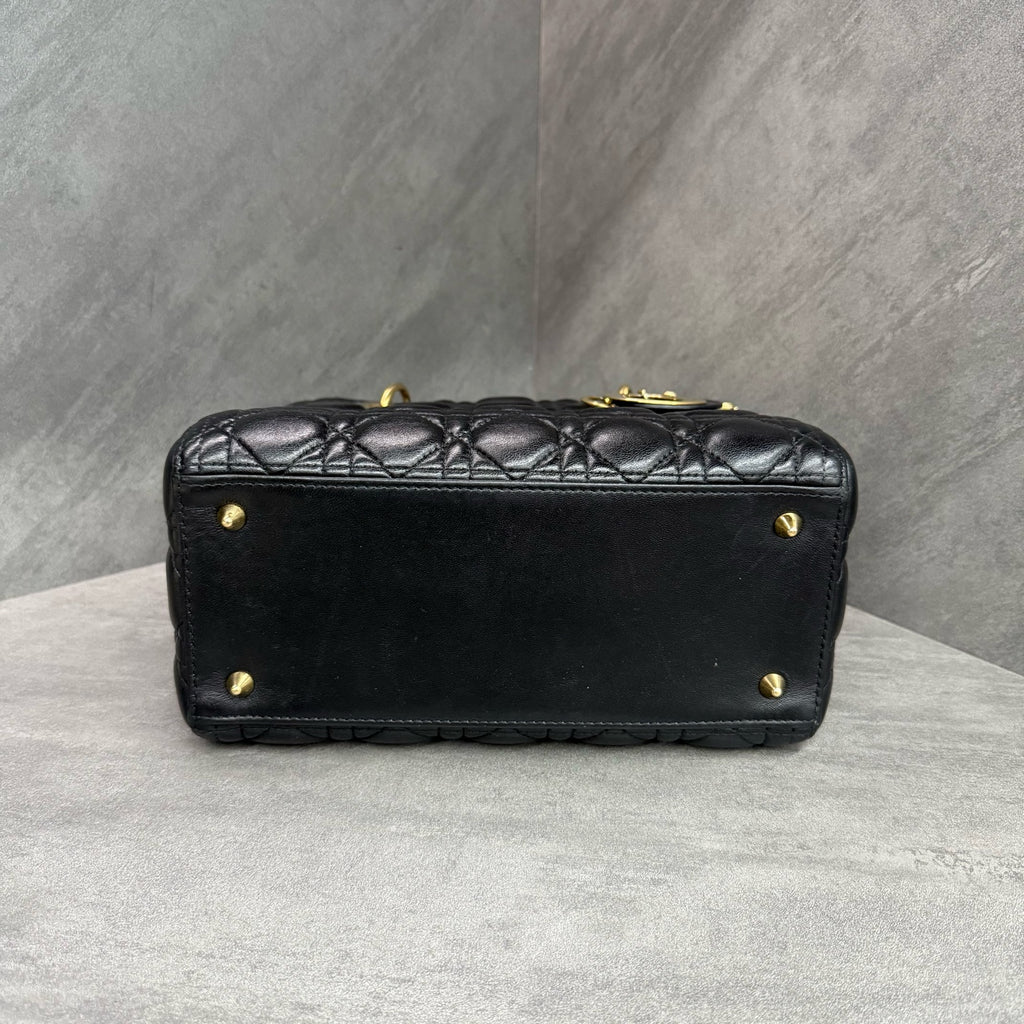 Dior Lady Dior 5-grid, black-gold lambskin, classic diamond quilting, gold hardware, 2013 serial number, in stock at favorable price