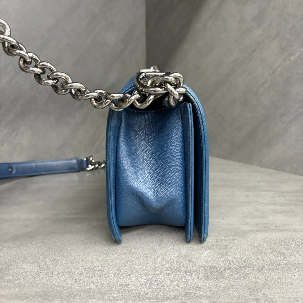 Chanel Leboy Medium Blue Lizard Embossed Calfskin, 2024 production code, no authenticity card, clean interior, structured shape