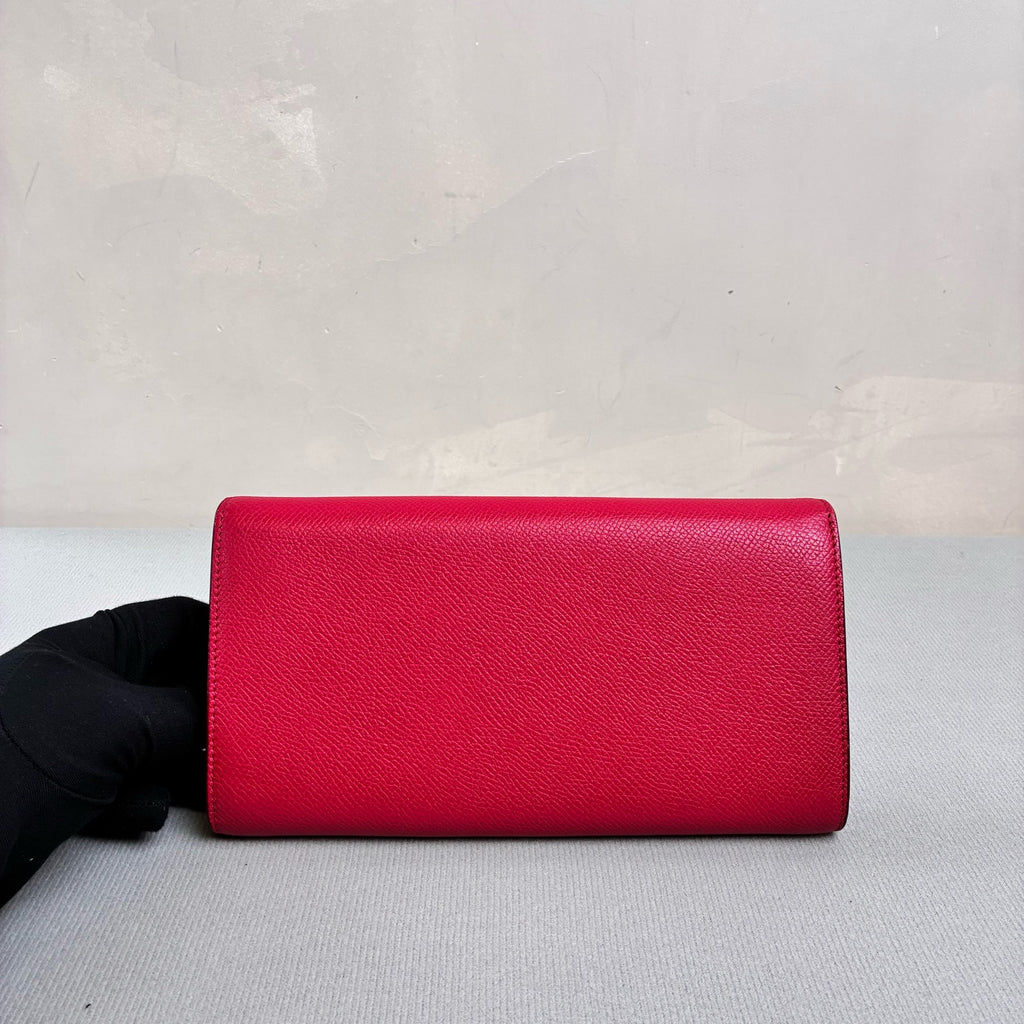 Celine Red Silver Buckle Long Wallet Size 20*12