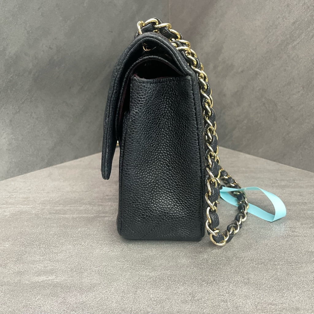 Chanel CF Medium Black Gold Litchi Leather Chain Bag 17th Edition with Card Original Condition