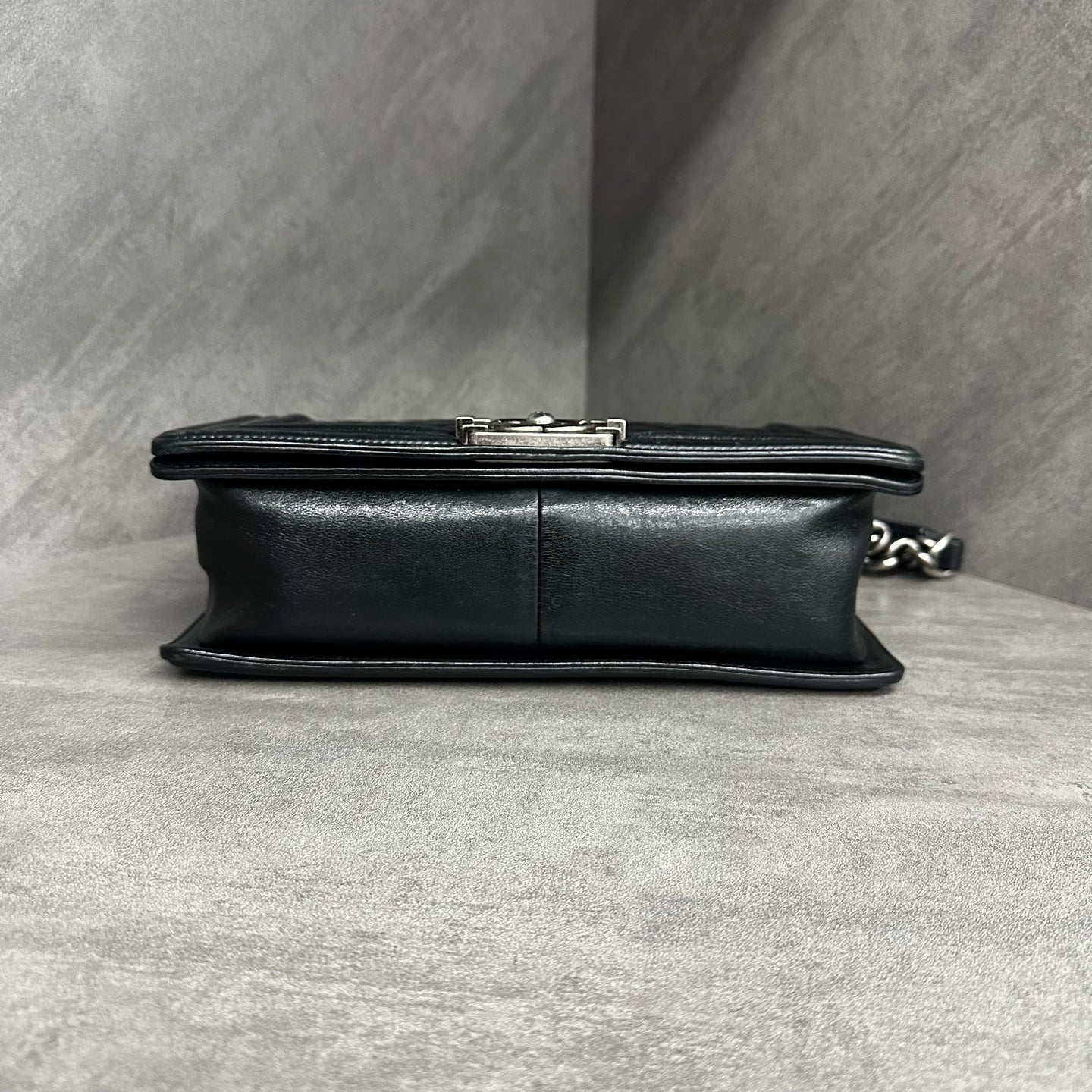 Chanel leboy Medium Black Silver Calfskin Chain Bag, 18-series