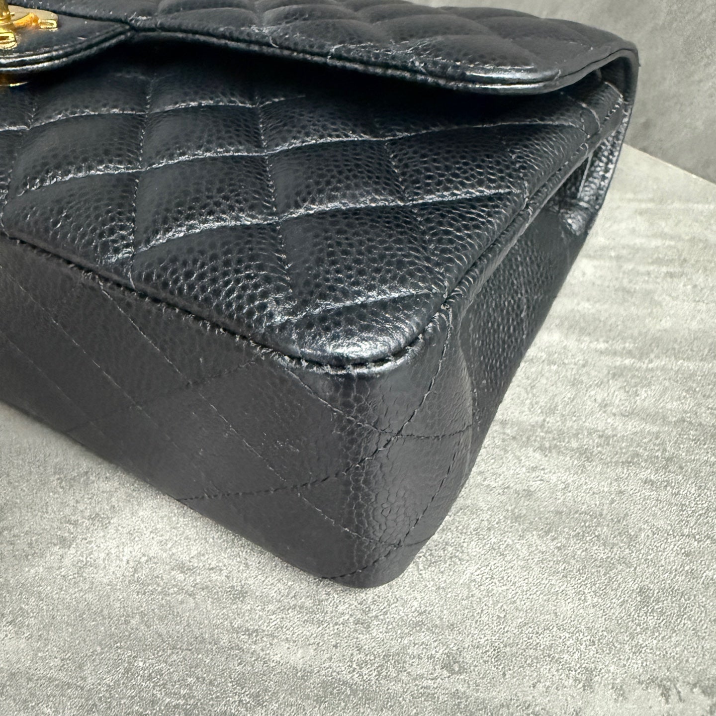 Chanel Medium Classic Flap, Black Gold, Caviar Leather, 27-series, with authenticity card, original condition, perfect shape