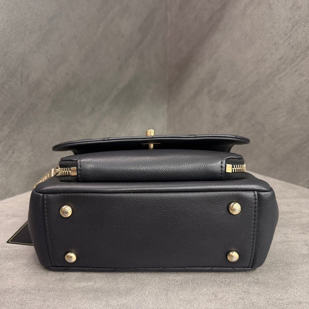 Chanel Affinity Small Black Gold Messenger Bag, Black Gold Litchi Cowhide, 27-series with authenticity card