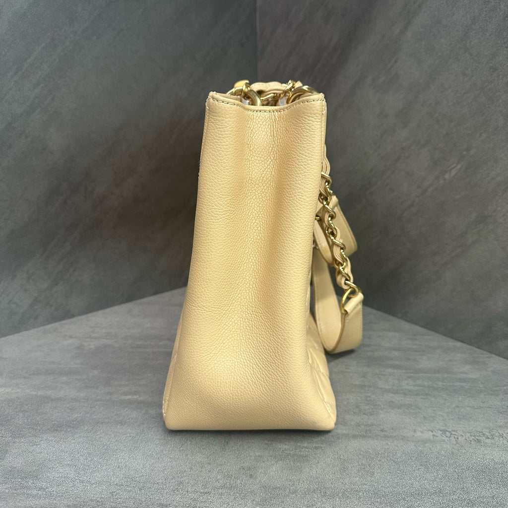 Chanel GST Milk Tea Color Gold Hardware Litchi Leather Tote Bag 19 with Card