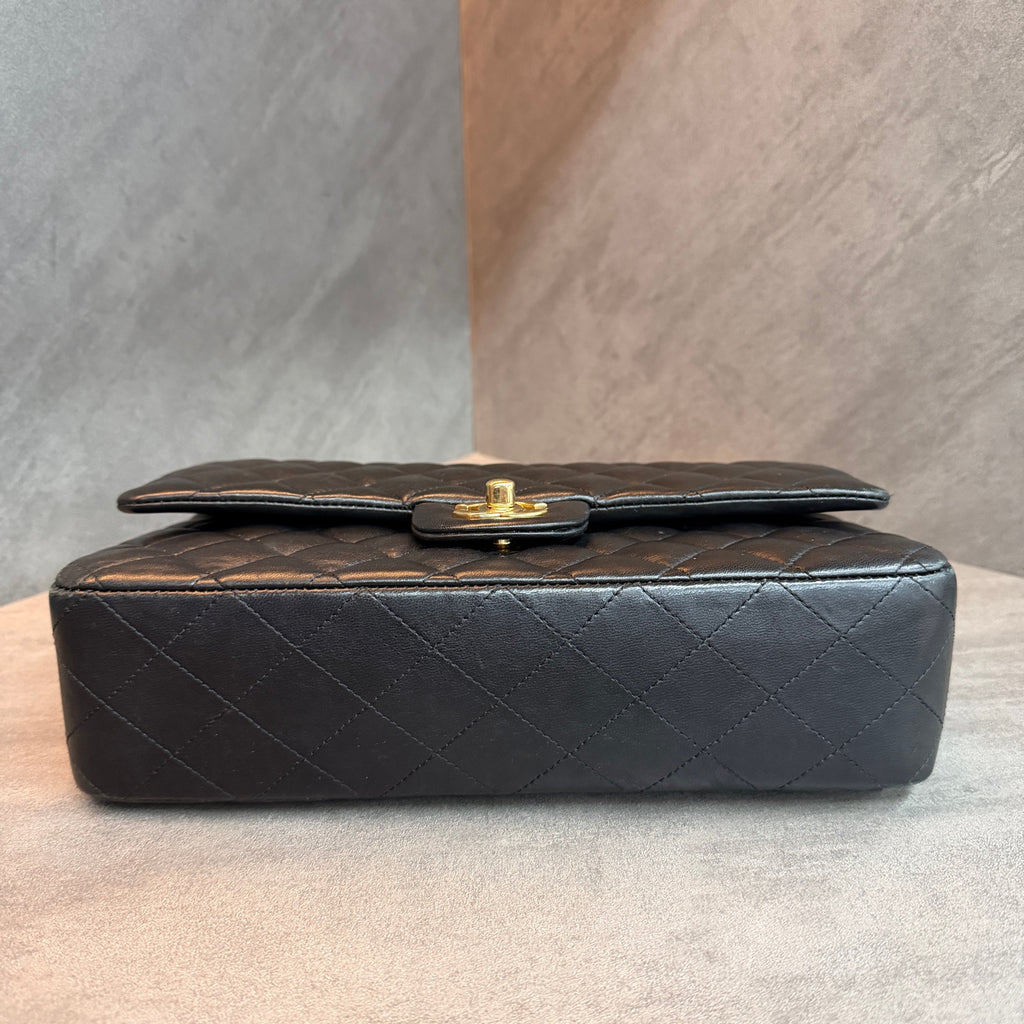 Chanel Classic Flap Medium, Black and Gold Lambskin, Structured Shape, 27 Series with Authenticity Card, Original Condition