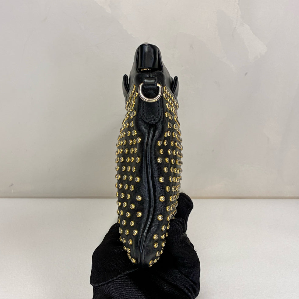 Miu Miu 95% new black studded clutch with gold stud embellishments, size: 18*14*5cm.