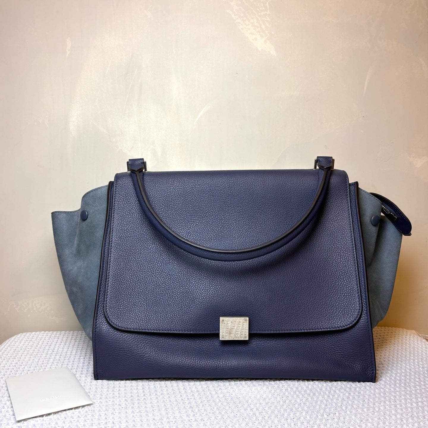 Celine Trapeze Swing Bag (98 New) Navy Blue Leather Mixed Suede Size 34*29