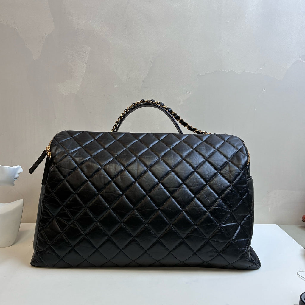 Chanel 23C Black and Gold Lambskin Bowling Travel Bag 99% New Chip Version Travel Bag Gym Bag Length 40cm Black