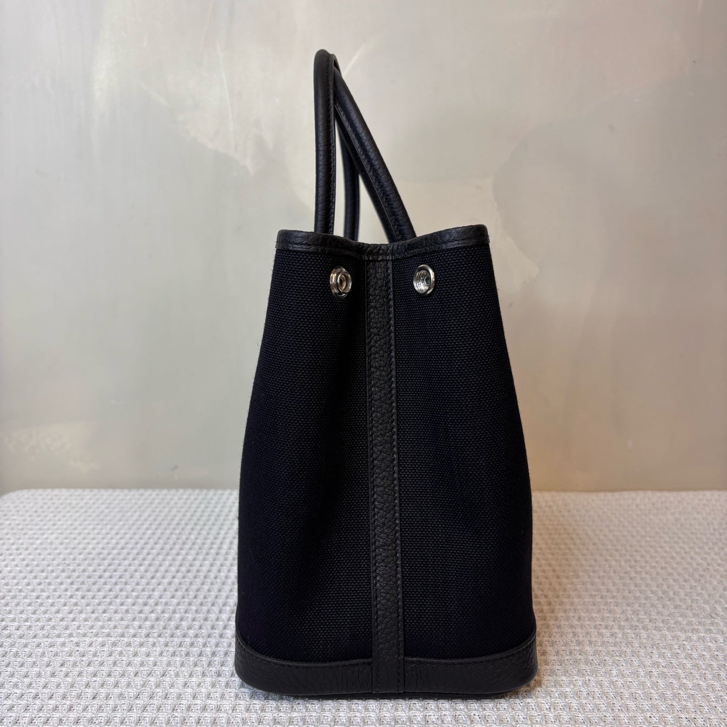 99% new Hermes Garden Party 30, black and silver Garden bag, canvas with leather, K刻.