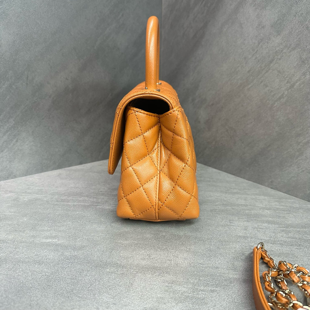 Chanel coco handle small orange gold buckle lychee cowhide crossbody bag chip