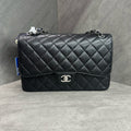 Chanel CF Jumbo Black and Silver Caviar Chain Bag, Chip Version, Structured Shape, Clean Interior.