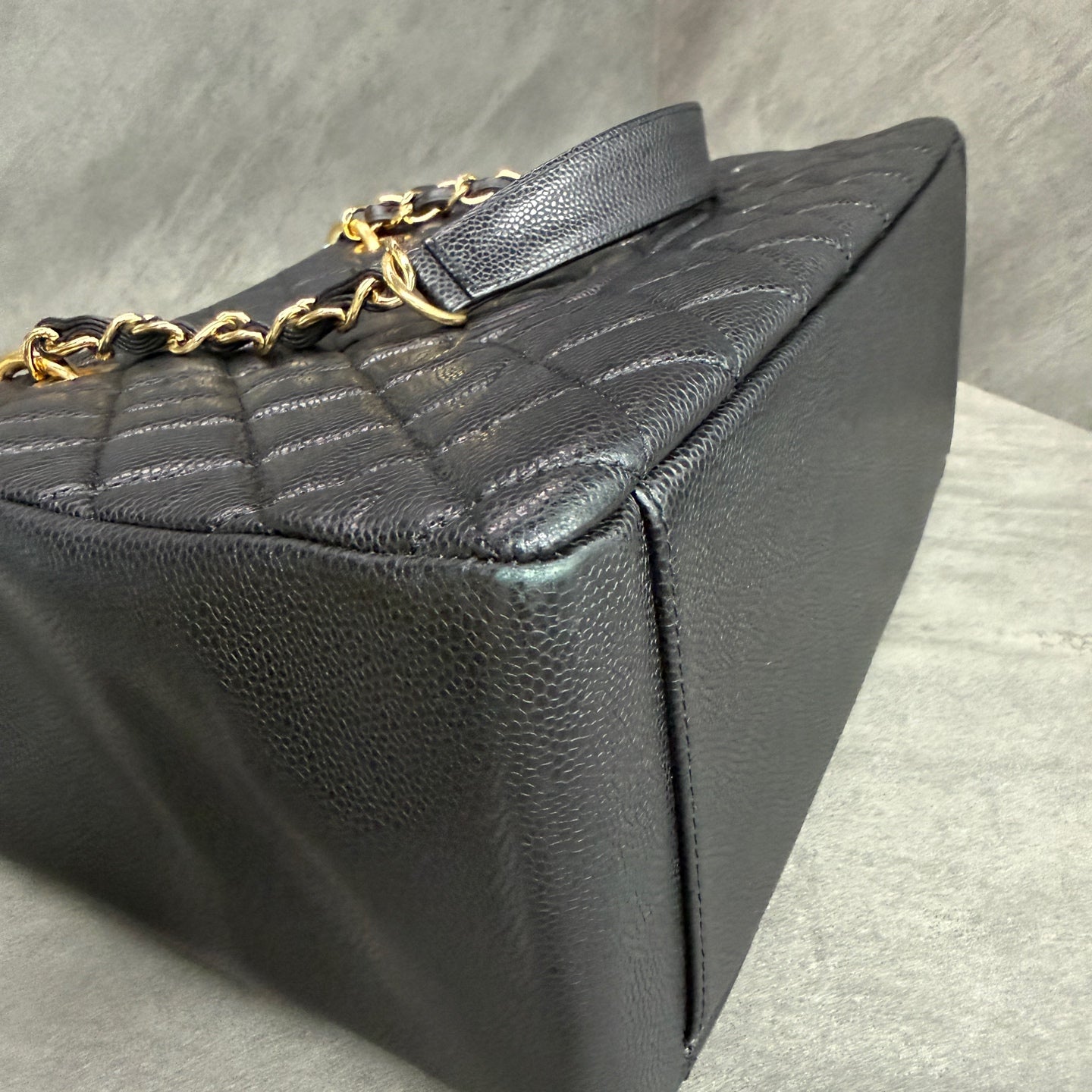 Chanel GST Litchi Leather Black and Gold 16 Opening Card Bag, Perfect Bag Shape