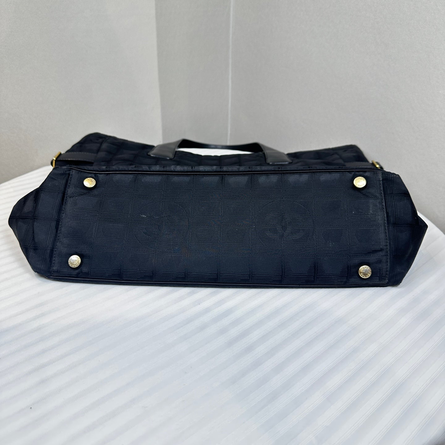 Chanel New Travel Line Ice Grid Black Nylon Shoulder Tote Bag
