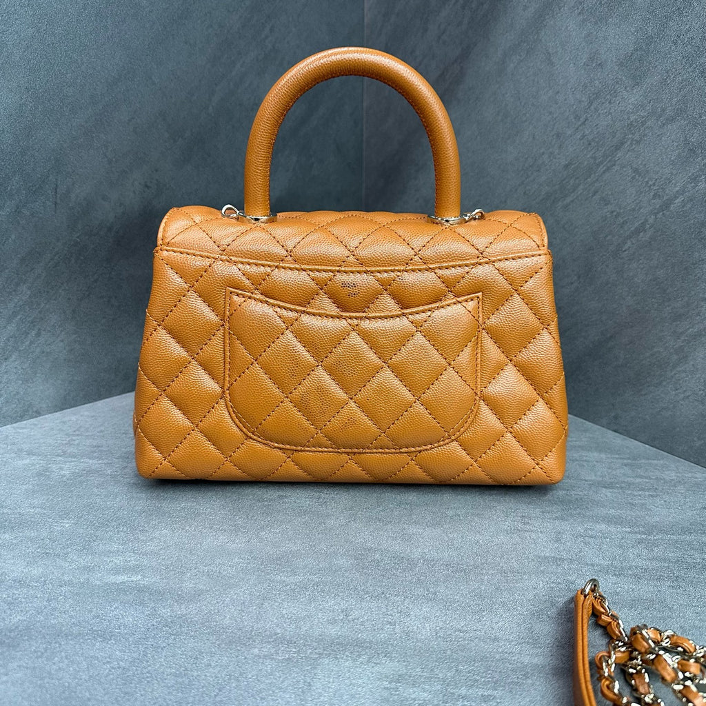Chanel coco handle small orange gold buckle lychee cowhide crossbody bag chip