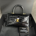 Chanel Black Crocodile Leather Gold-tone Button Coco Handle Small Size, Handle Flip Style, counter price is nearly 400,000, unused condition