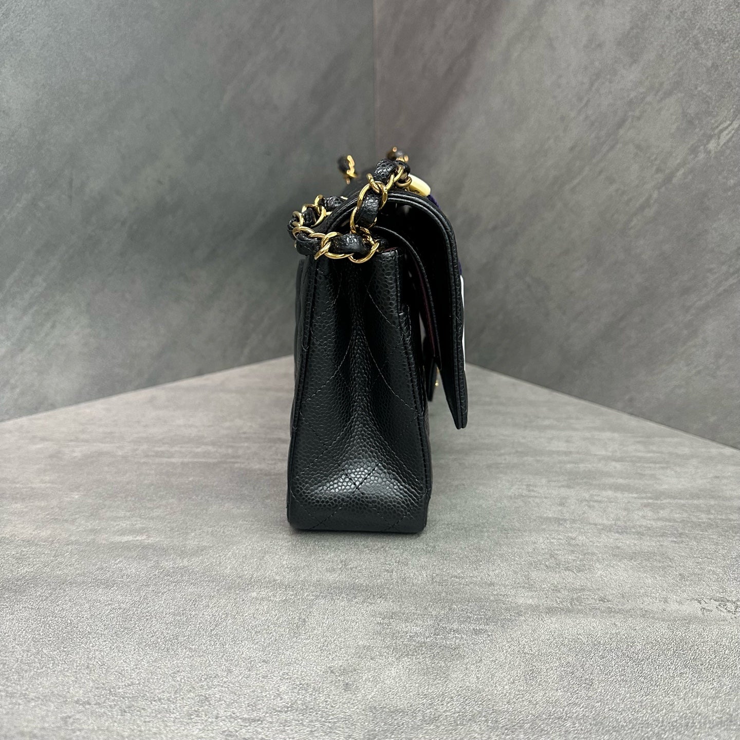 Chanel Medium Classic Flap, Black with Gold Hardware, Grained Calfskin, 2023 Microchip Version, Structured Silhouette, Original Condition