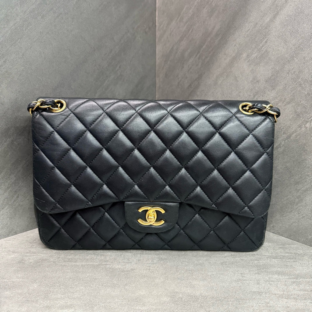 Chanel cf jumbo Black Gold sheepskin chain Bag 24 kai