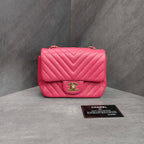Chanel CF (Classic Flap) Pink with Gold Hardware Lambskin 24 Series Card Holder Bag, Structured Shape.