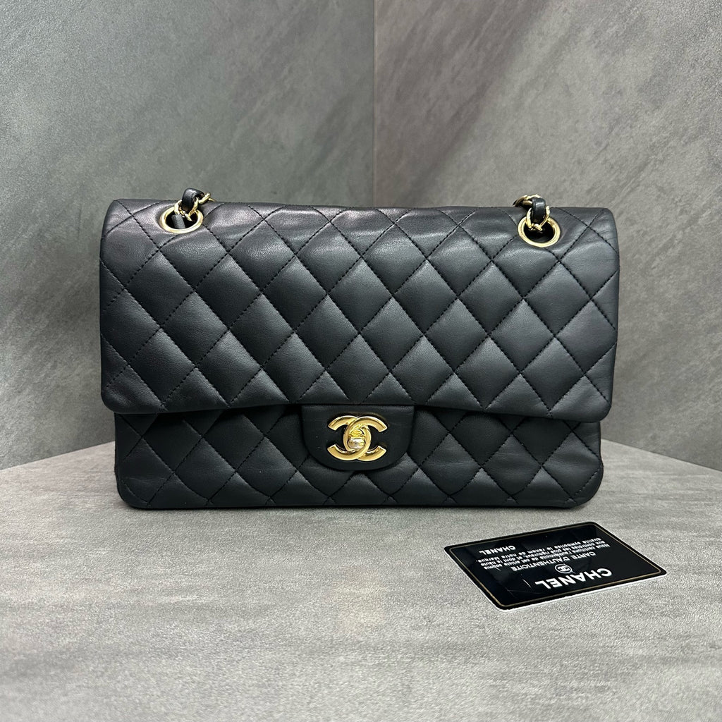 Chanel CF Medium Black Gold Lambskin Chain Bag, 15-series with authenticity card