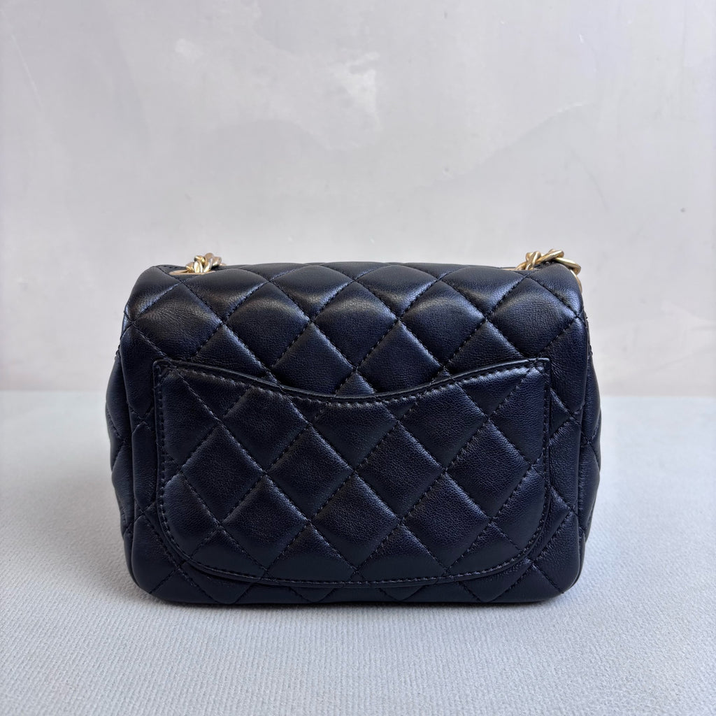 Chanel Black Gold Sheepskin Square “Fat Boy” Chain Bag 31 Size 17*12