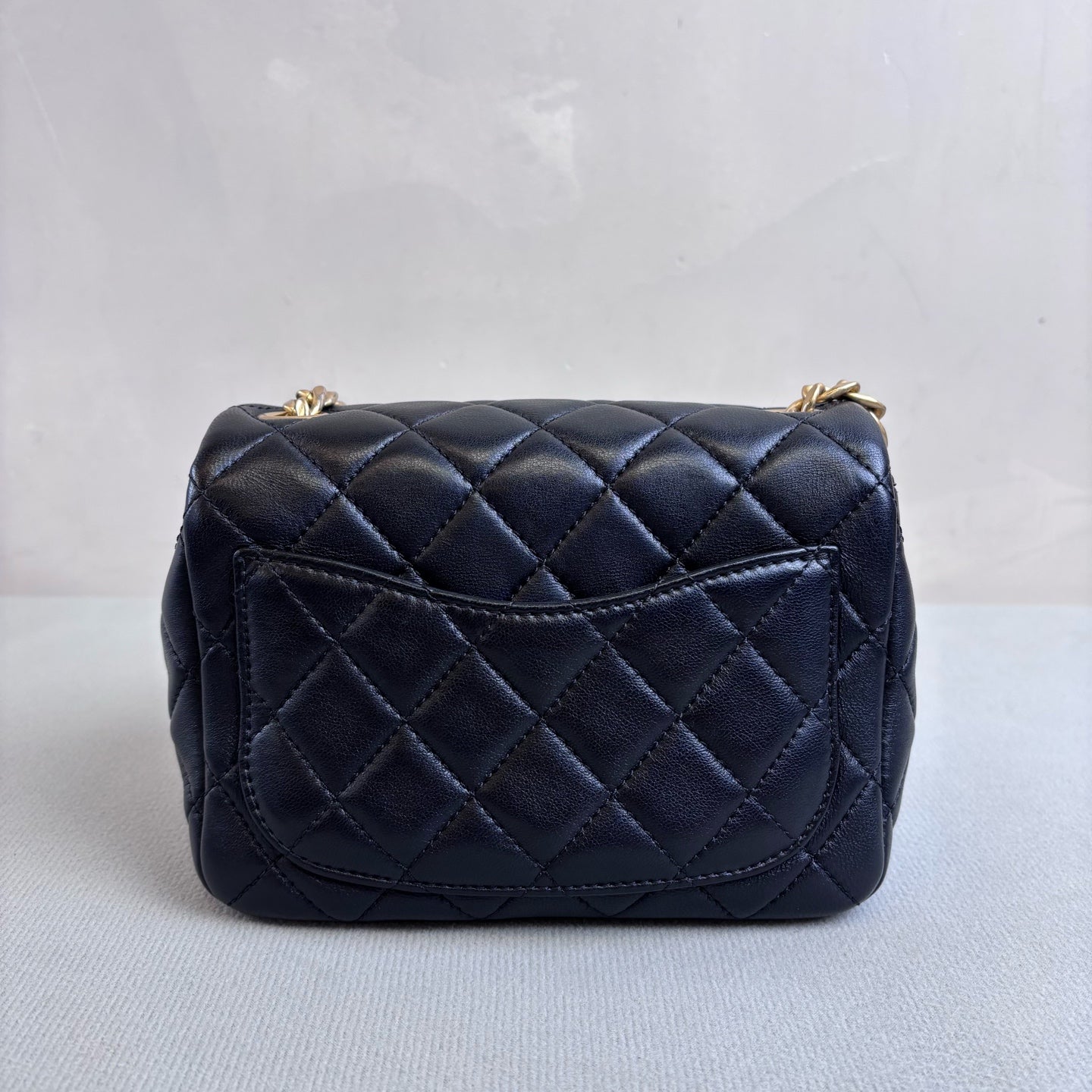 Chanel Black Gold Sheepskin Square “Fat Boy” Chain Bag 31 Size 17*12