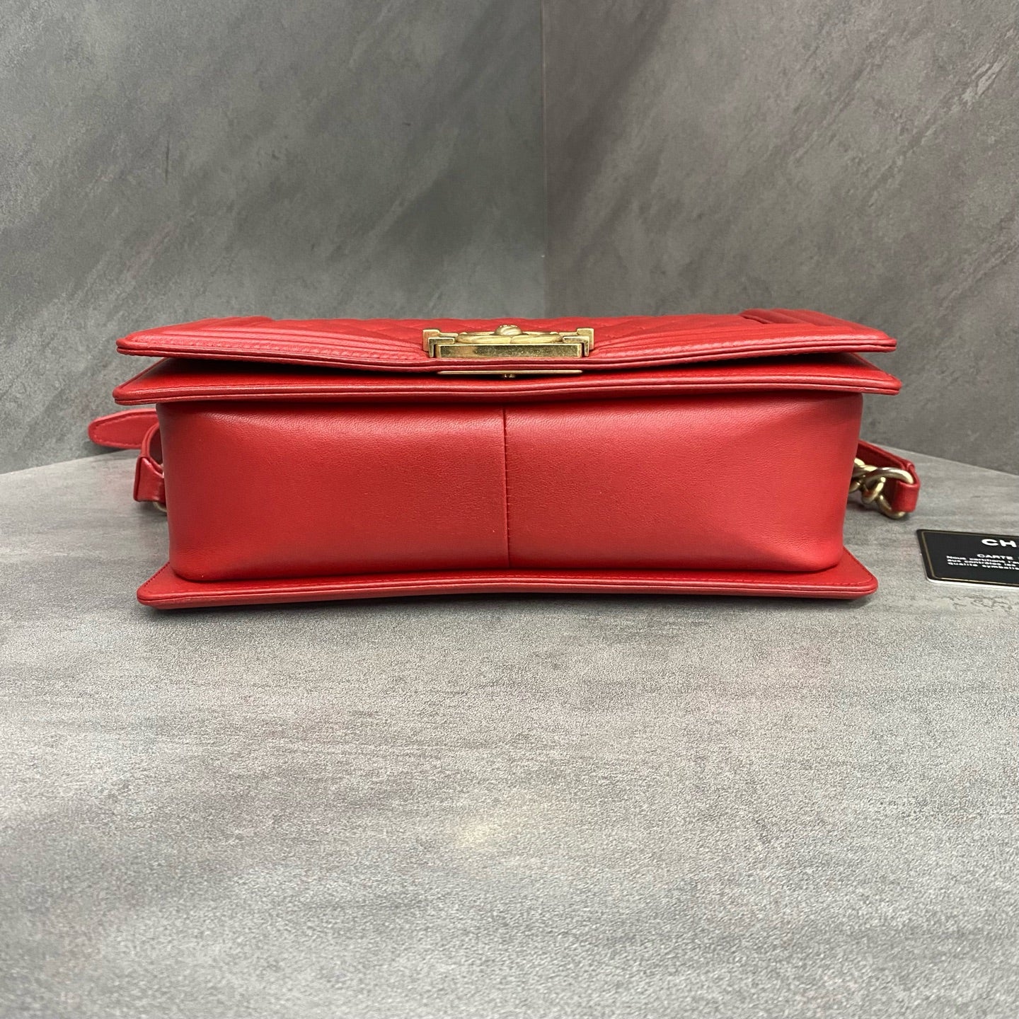 Chanel Leboy medium size red lambskin, 21 series with card, structured shape, in stock at a favorable price