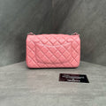 Chanel Mini Flap Bag in Pink and Silver Lambskin with Chain 18K Carrying Card, Structured Shape, Clean Interior