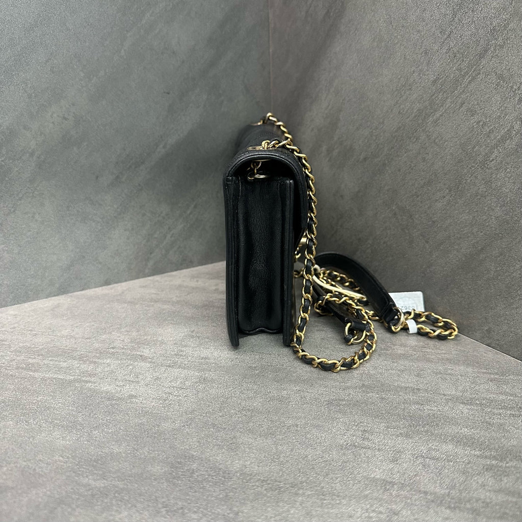 Chanel Black and Gold Envelope Chain Bag, 24 series, base length 21cm