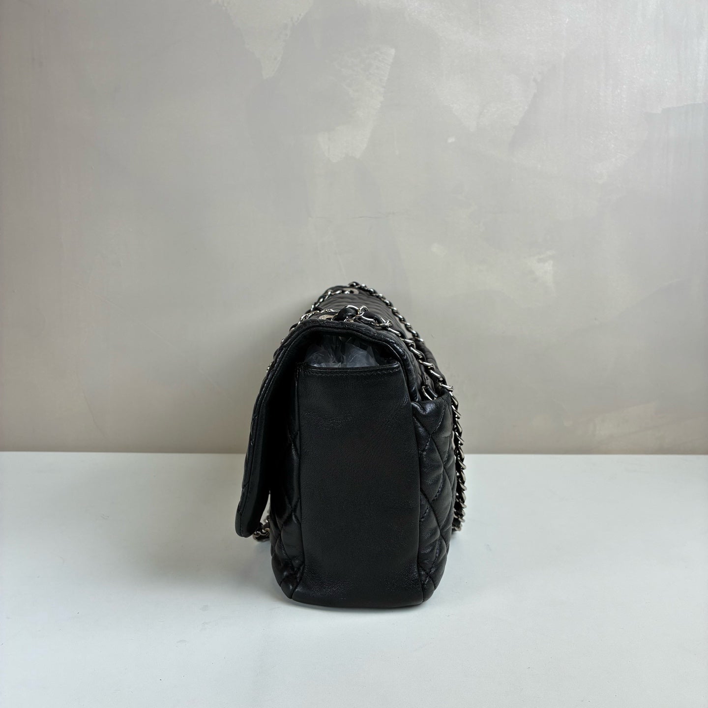 Chanel CF Black and Silver Raincoat Airport Bag 13 Opening Shoulder Bag 99% New Size: 35*7.5*16 Lambskin Material