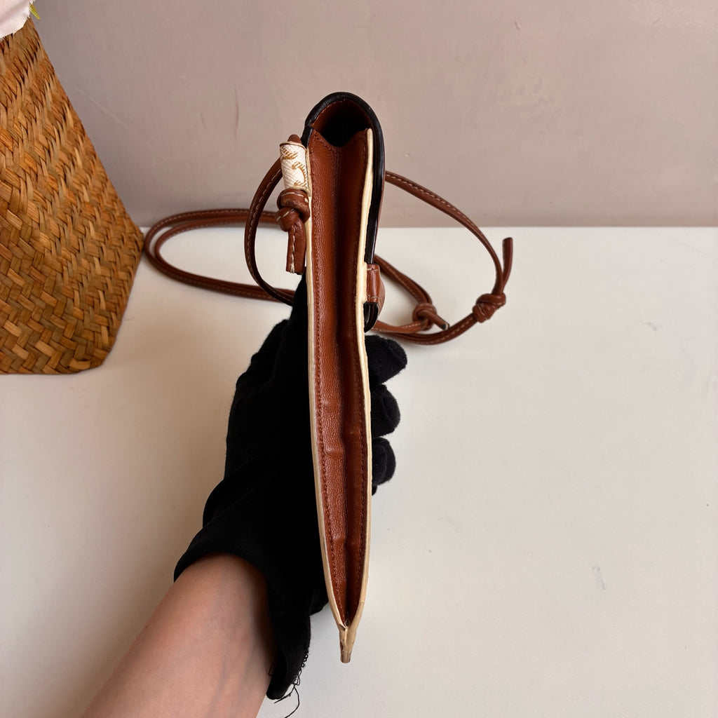 Celine Logo Vintage Lambskin Leather Flap Phone Bag Shoulder Bag 99% New Size: 10 x 18 x 2 Lambskin Material