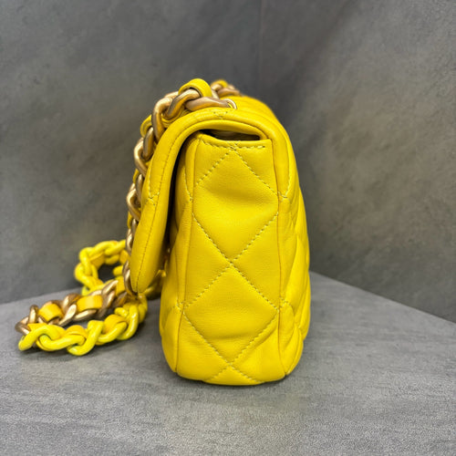 Chanel 22s Two-tone Chain Yellow Square Flap with Chip Authentication
