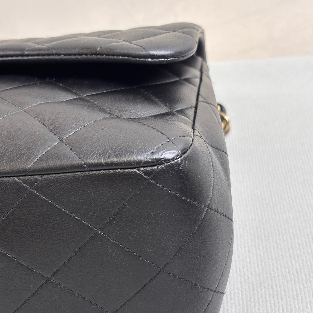 CHANEL Black and Silver Double Flap CF Jumbo Shoulder Crossbody Bag Lambskin Large Black and Gold Size: 30*20 1