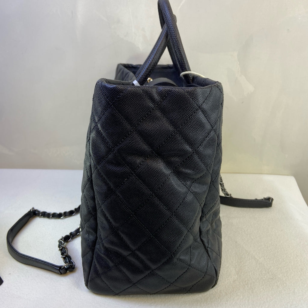 Chanel Black and Silver Leather 2-Way Tote Bag, Size 36*25*23, Market Price 20,000+