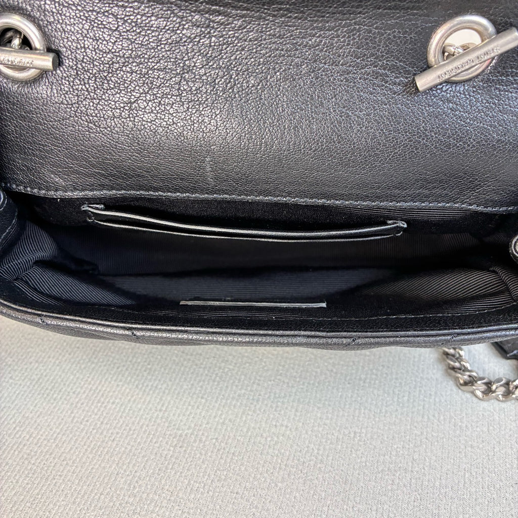YSL/Saint Laurent Like New College Series Black Silver Hardware Mini Messenger Bag Shoulder Crossbody Bag Size 18*11*