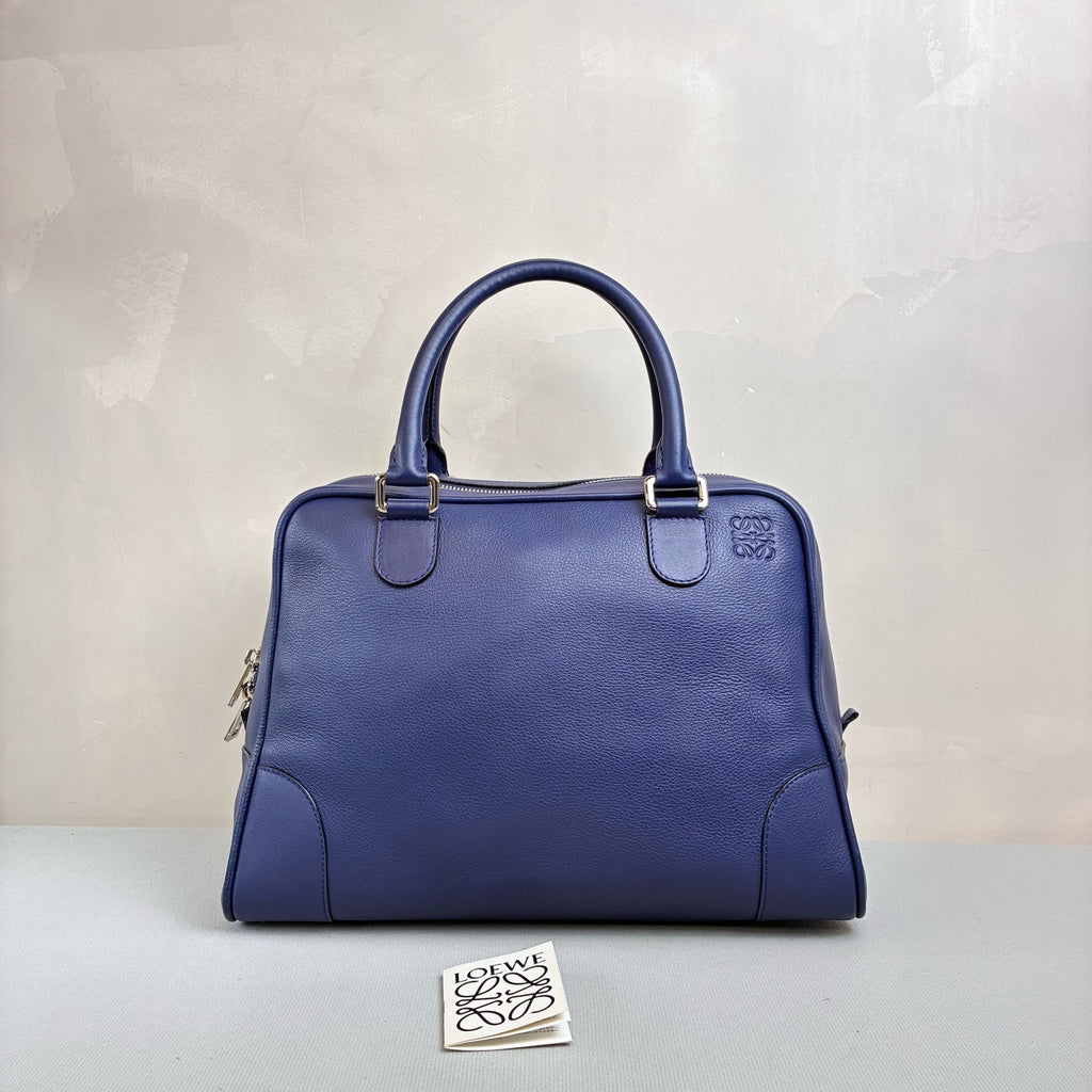 Loewe/Amazon Boston Navy Blue Handheld Crossbody Bag Size 37x26x18 Leather