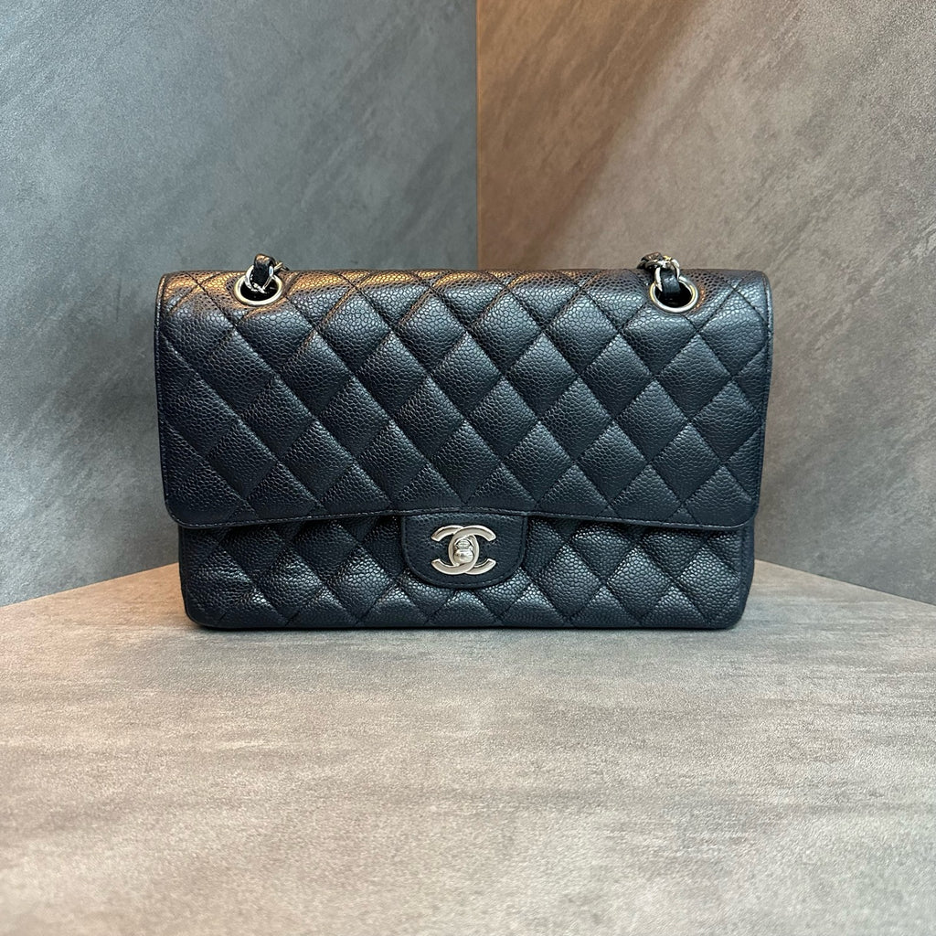 Chanel cf Medium size black silver lychee cowhide chain bag 15, open bag type, three-dimensional inside clean