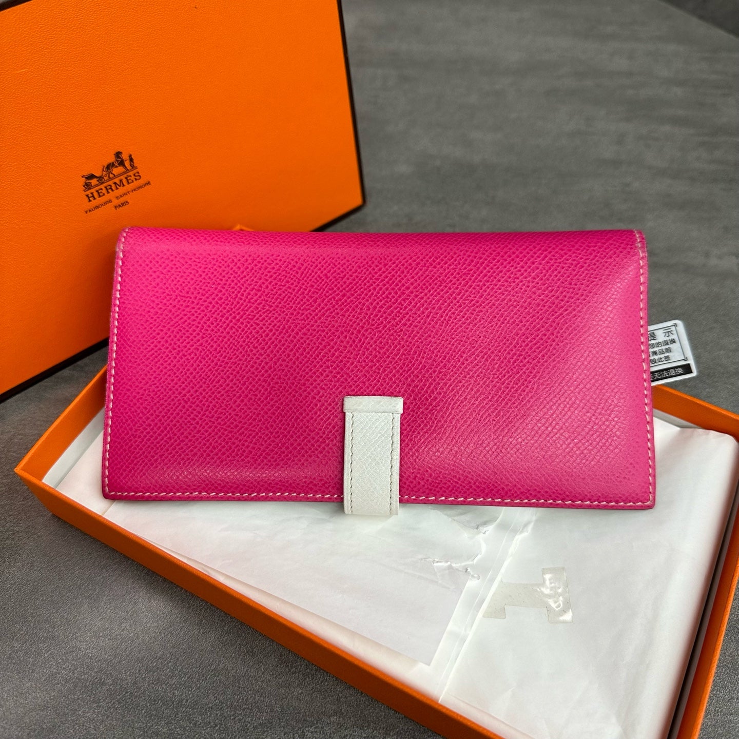 hermes bearn P9 epsom leather color-block wallet frame O engraving
