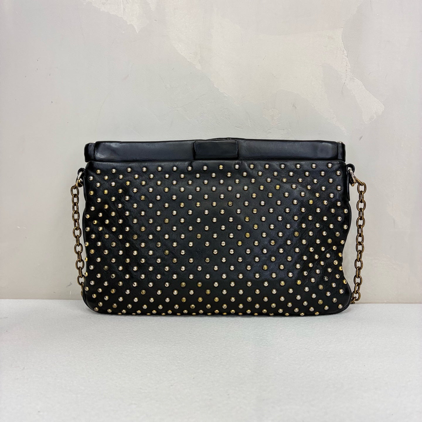 Miu Miu 95% new black studded clutch with gold stud embellishments, size: 18*14*5cm.