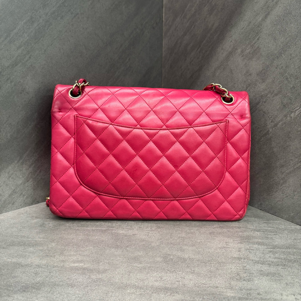 Chanel pink gold-tone lambskin jumbo, 21 series, in stock at a great price